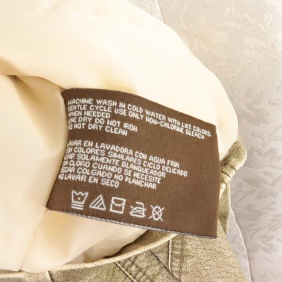 New Big Chill Vintage Women's Large Tan Gold Zip-Up Vegan Leather Biker Jacket - Picture 9 of 9